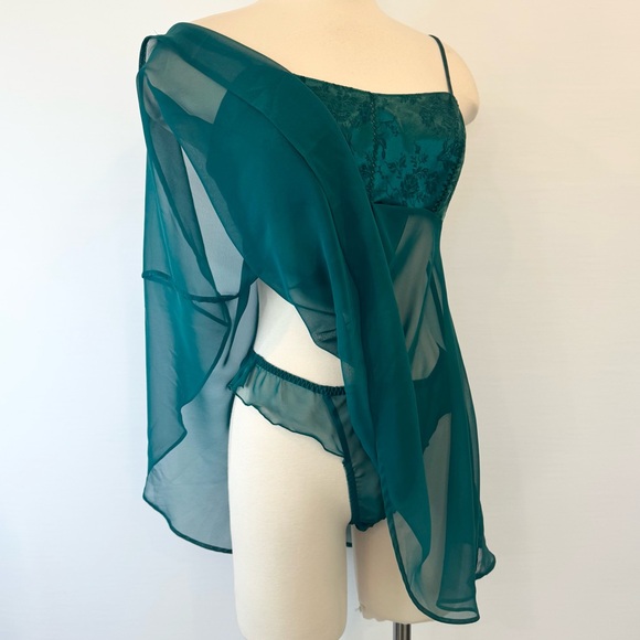 90s Victoria’s Secret Stretch Satin Vintage Green Babydoll Slip Dress 2PC NWT M🔥 - Picture 7 of 11